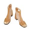 Botines de Moda para Mujer Otoño Nuevo Punta Redonda Malla Hueca Transpirable Punta Metálica Moda Tacón Bajo Botas Cool