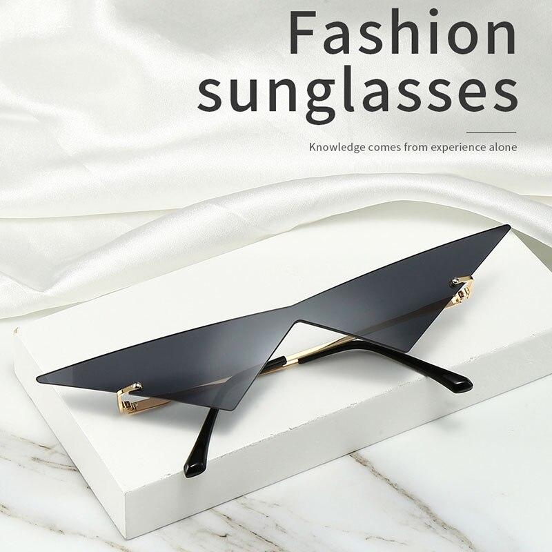 Oversized Shauna Cat Triangle Women Eye Sunglasses Ins Poplar Rimless Onepiece Clear Ocean Lens Tinted Sun Glasses Uv400