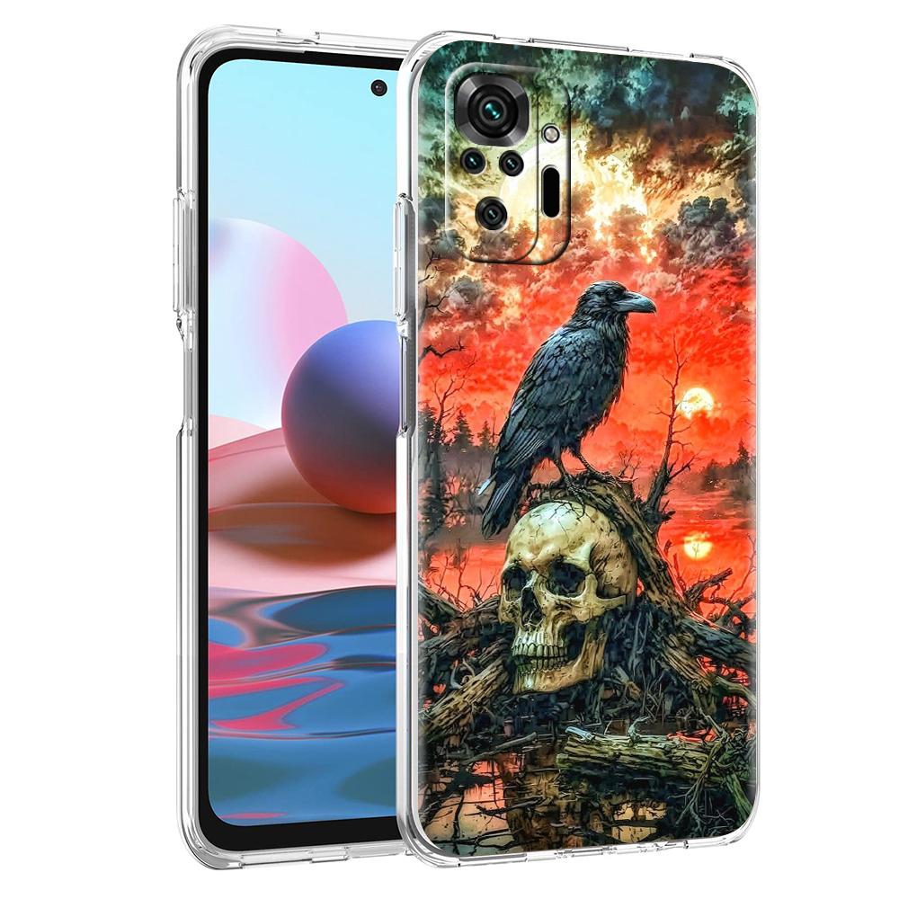 

Transparent Phone Case for Redmi 14C 13C 10C 10 9 Note 13 12 11 K50 K40 Plus Pro 4G 5G Soft TPU Cover Raven Crow Skull Funda Bag Note 13 Pro