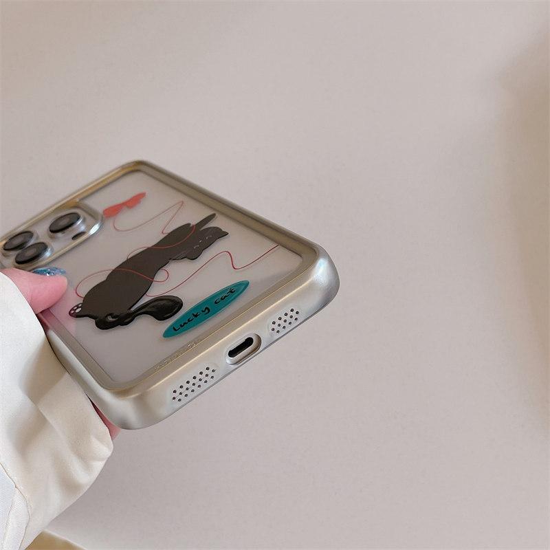 Custodia di lusso in TPU trasparente elettroplaccato con motivo a gattino e cucciolo per iPhone 15 Pro Max 14 13 12 Pro, con protezione anticaduta integrale e fiocco