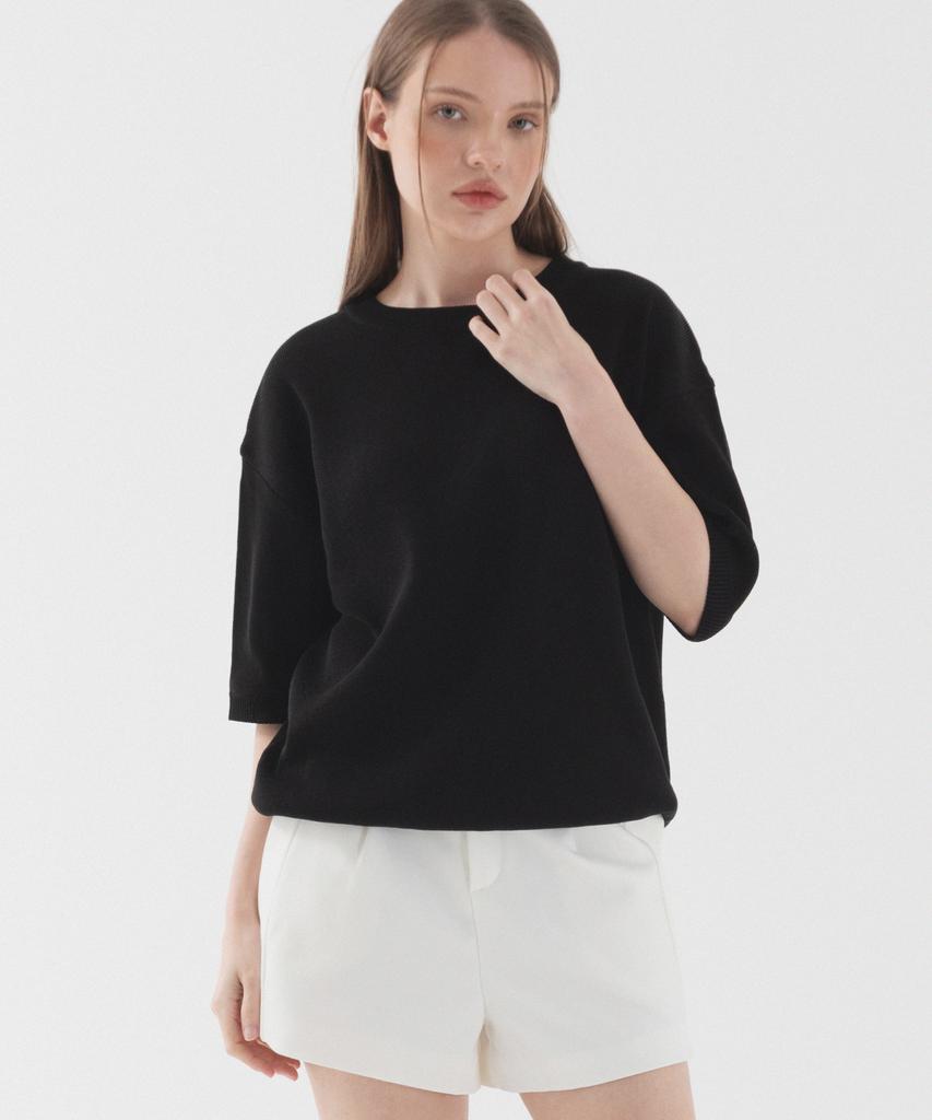 PIANER Classic Round Neck Short Sleeve Knit (Black)