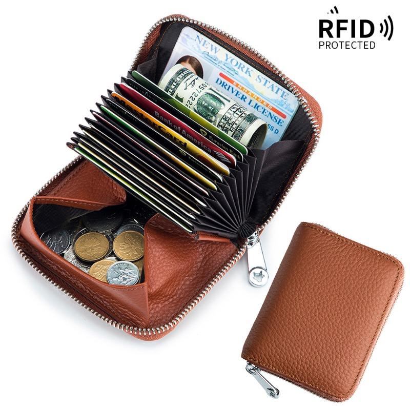 Card bag, leather RFID Japanese change bag, zipper card cover, women's organ card bag, large capacity