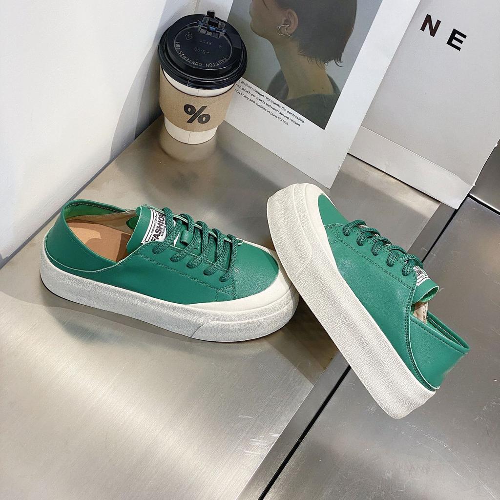 2025 Summer New Casual Board Shoes Genuine Leather Women's Shoes Sponge Cake Thick Bottom Soft Bottom Versatile Student Shoes