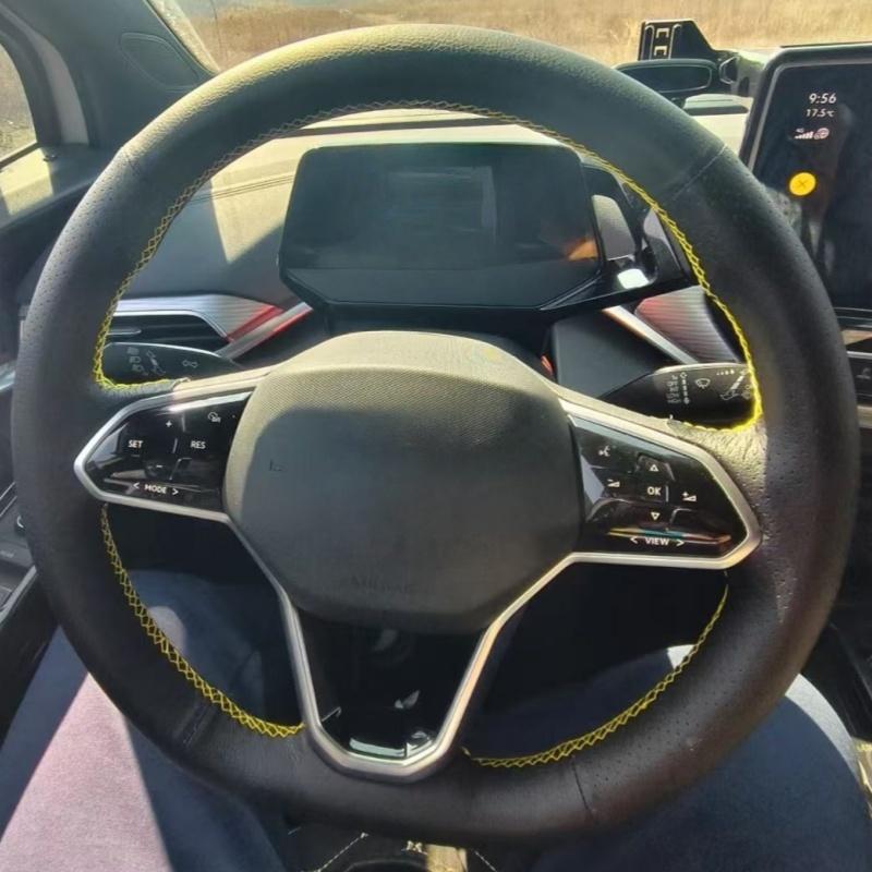 

Auto Interior Hand-stitched Black Microfiber Leather Car Steering Wheel Cover For VW Golf 8 MK8 VIII Golf R GTI - Black Thread