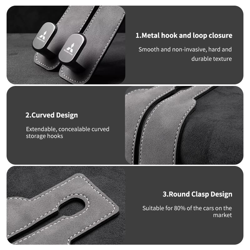 xkhr10 For Mitsubishi Car Hook Suede Leather Auto Seat Backrest Headrest Universal Hook Storage Rack Outlander Lancer L200 ASX Pajero