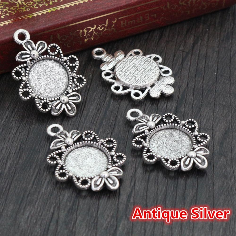 20pcs 12mm Inner Size 5 Colors Fashion Style Cabochon Base Cameo Setting Charms Pendant