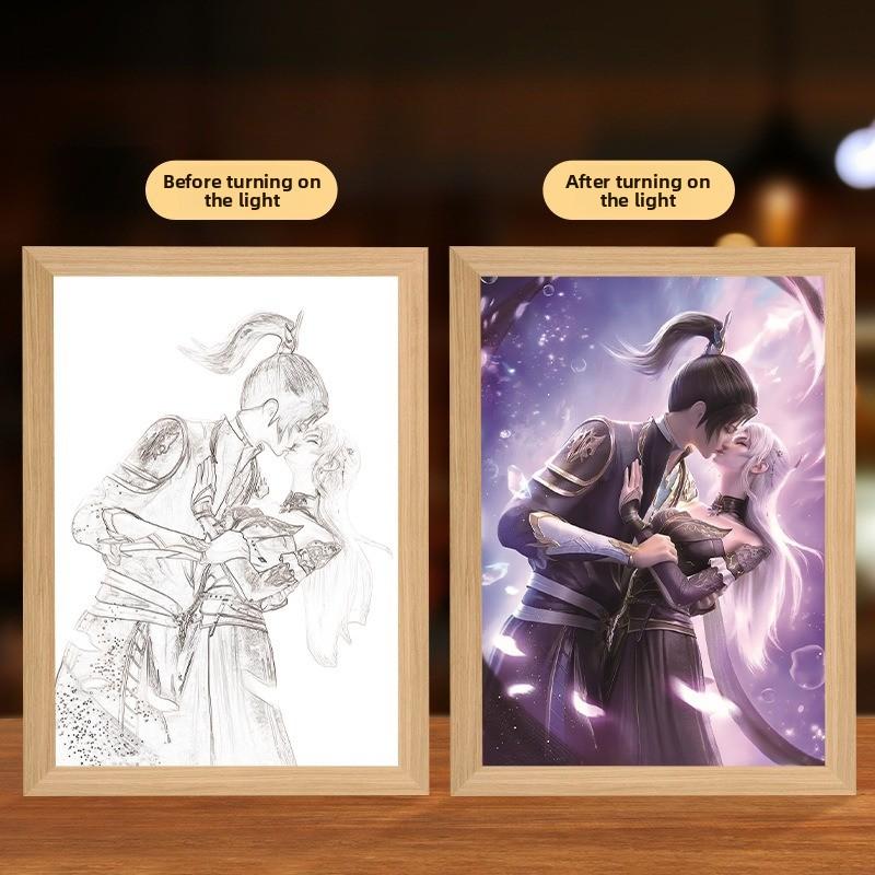 23cm/9.06in Anime Figure Cartoon Light Painting Night Lamp Muchen And Luoli Peripherals Collectible Birthday Gift Table Decorate