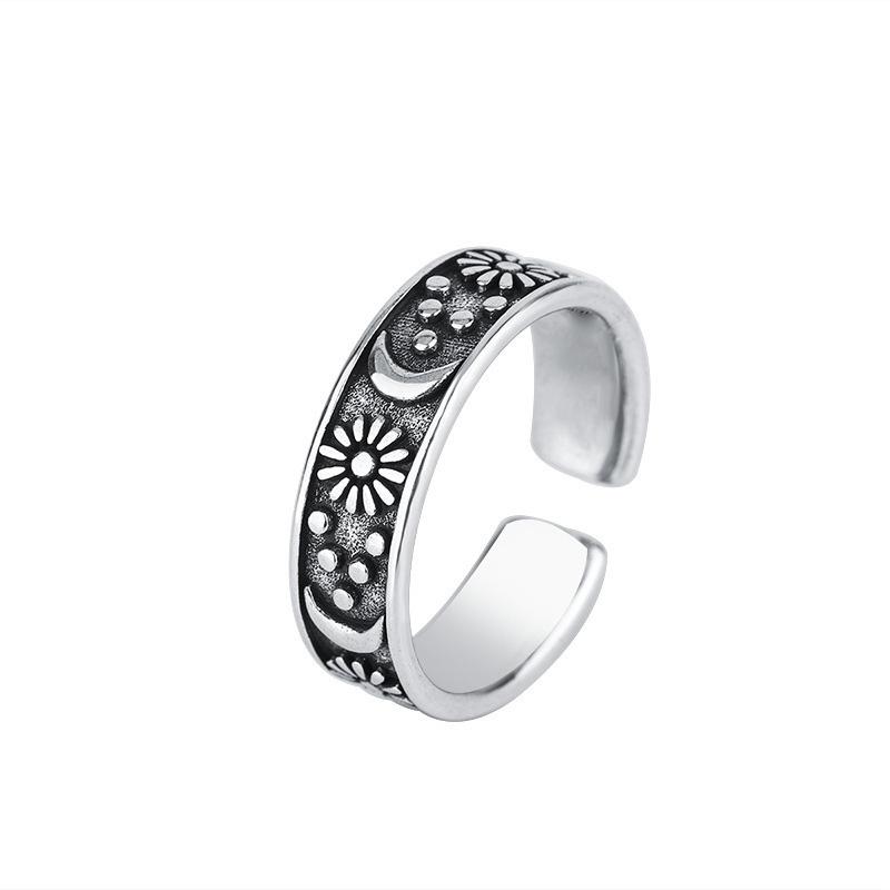 Vintage Sun Moon Stars Ring For Women Men Silver Color Punk Gothic Ring Unisex Accessories Handmade Designer Jewelry Lover Gift