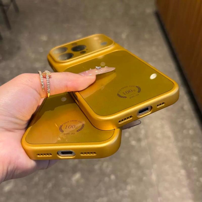 Luxury Gold Color Retro Magnetic Case For iPhone 17 16 15 14 13 Pro Max For Magsafe Wireless Charge Glossy Large Window Cover