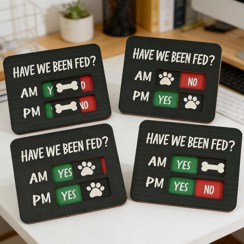 4/1PCS Magnetic Dog Feeding Reminder Fed Refrigerator Sign Wooden Pet Supplies Have We Been Fed Magnet Fridge Chart Slider Sign