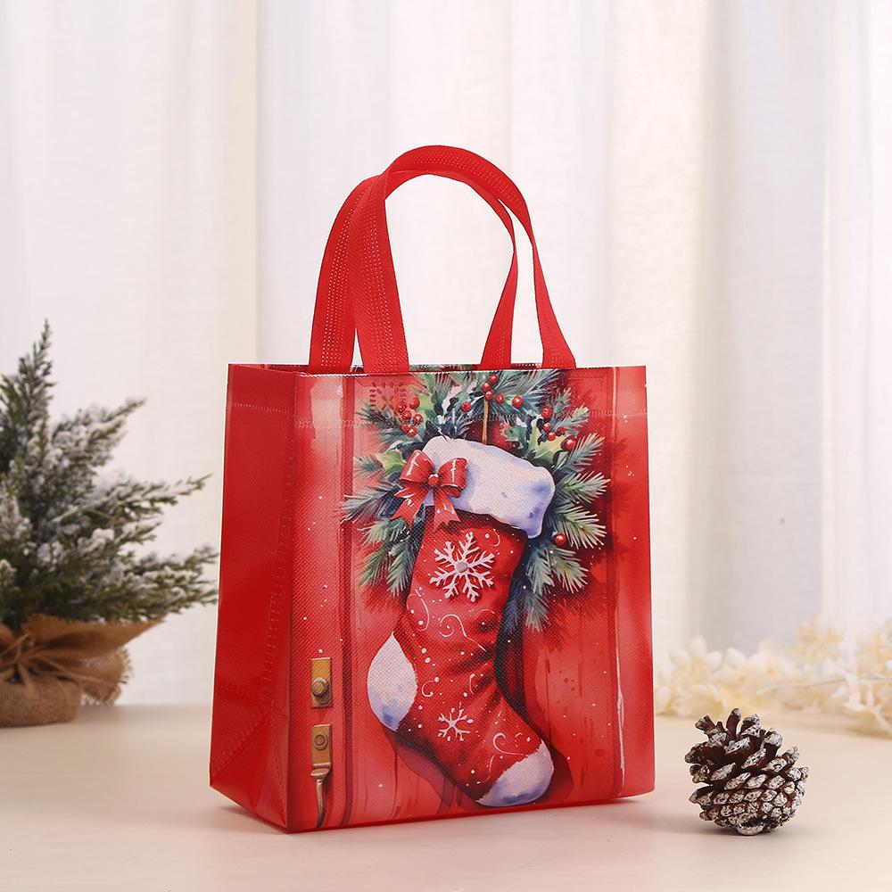 6Pcs Christmas Reusable Tote Bags Non-Woven Holiday Gift Bags Handles Santa Claus Tote Bag Christmas Decorations for Home