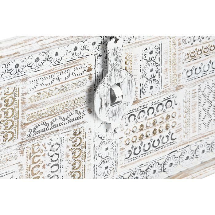 Truhla - 80 cm - Mangové dřevo - Kov - Indická bílá a zlatá