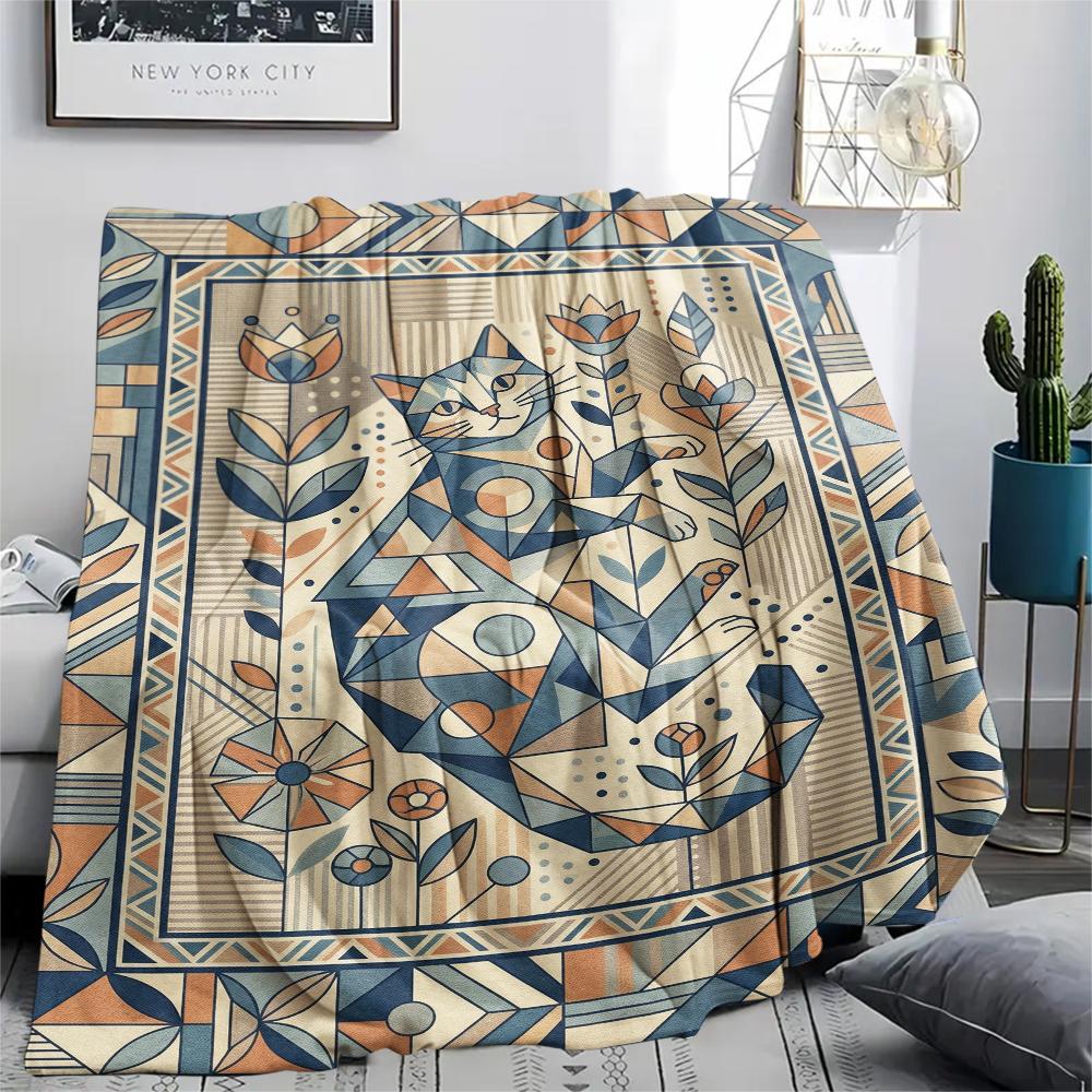 Cat Flower Print Flannel Blanket, High quality Comfortable for All Seasons, Home Decor, Warmth and Comfort, Perfect for Christmas Gifts43
