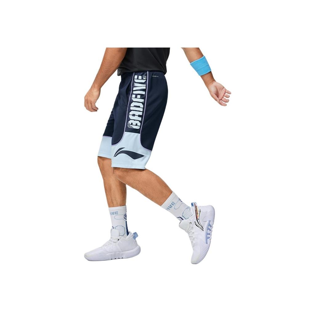 Li Ning Badfive Color Block Letter Sports Breathable Quick Dry Casual Shorts Men Shorts Deep-Navy-Blue Sky-Blue AAPU021-6