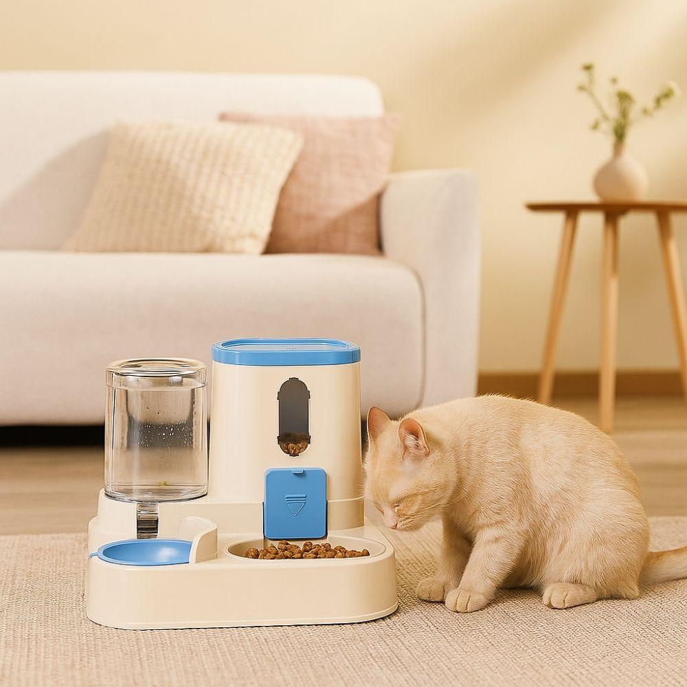 Integrated Automatic Cat Water Feeder Dry Wet Separation Detachable Cat Dog Food Bowl with Water Fountain Large Capacity