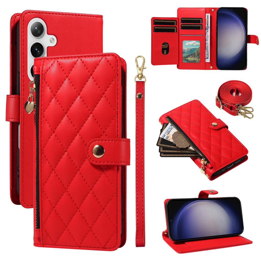 For Samsung Galaxy S24+/Galaxy S25+ Wallet Case with Straps,Rhombus Leather Stand Phone Cover
