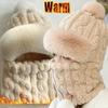 Winter Gebreide Muts Sjaal Masker Eendelig Pluche Pompon Mutsen voor Vrouwen Fleece Voering Warme Muts Oren Nekbescherming Ski Muts