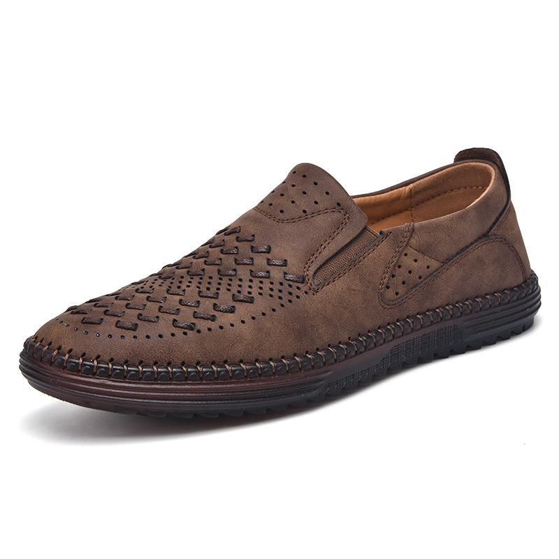 Men's shoes outdoor casual shoes one-pedal flat-soled handmade leather shoes spring low-top large-size loafers