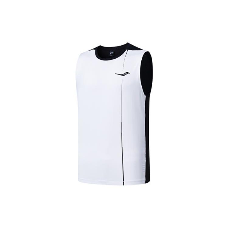 Saucony Color Block Logo Comfortable Running Training Moisture Wicking Breathable Quick Dry Sleeveless T-Shirt Men tops White SC2239026-2