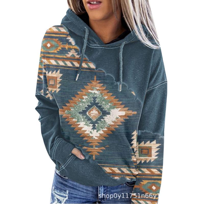 New Autumn Winter Style Trendy Women Printed Pattern Hoodie Casual Fashion Versatile Loose Long Sleeve Sweatshirt