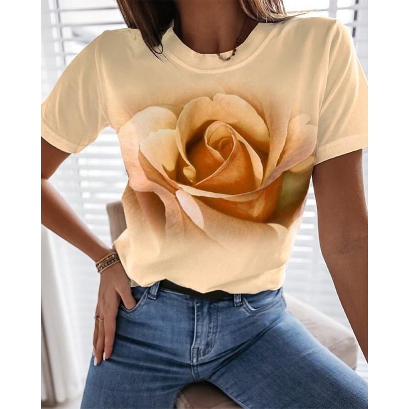 Sommer Rundhals 3D-Druck Top Modische Lässige Einfache Kurzarm Damen T-Shirts