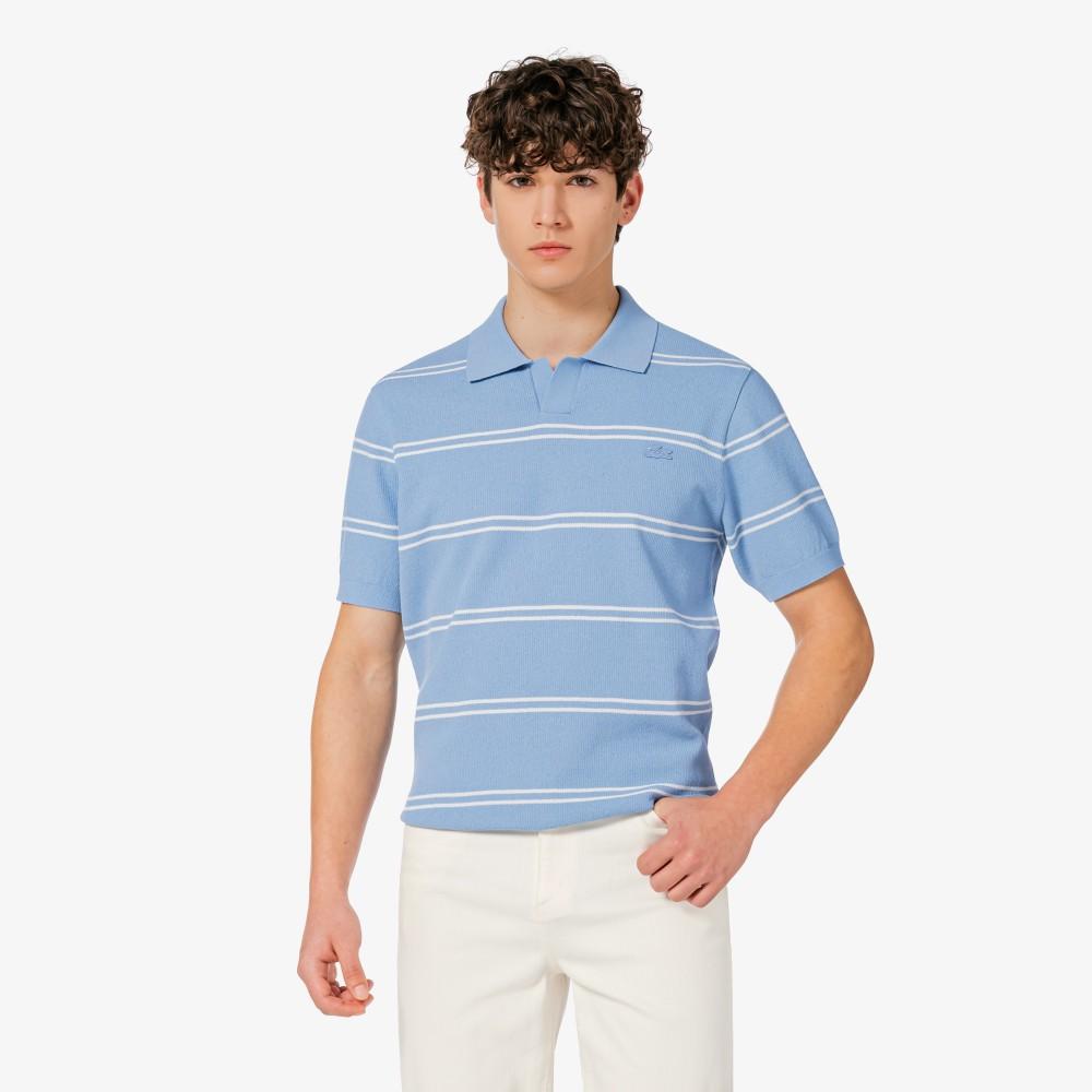 [Lacoste] Men's Open Collar Pinstripe Short-Sleeve Sweater Polo Shirt PH396E-56GAEY