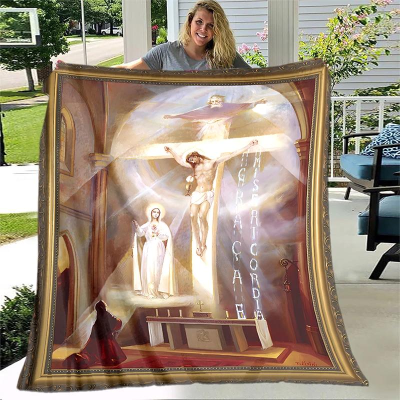 Jesus Virgin Mary Soft Throw Blanket Bedding Flannel Living Room/Bedroom Warm Blanket Virgin Mary Blanket Cross Blanket Home