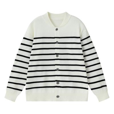 Mens Vintage Stripe Knit Cardigan Casual Long Sleeve Sweater Fall 2026 Loose Fit Crew Neck
