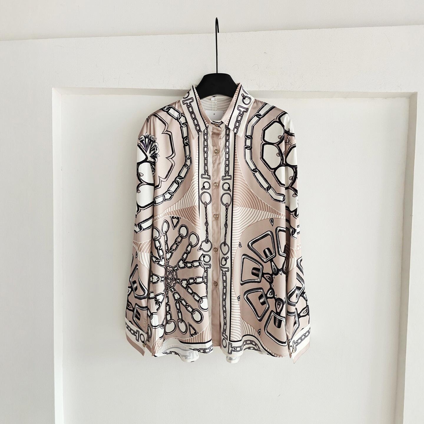 French old money rope old money wind chain H positioning printed shirt women s long sleeves high-end age-reducing foreign style top M
