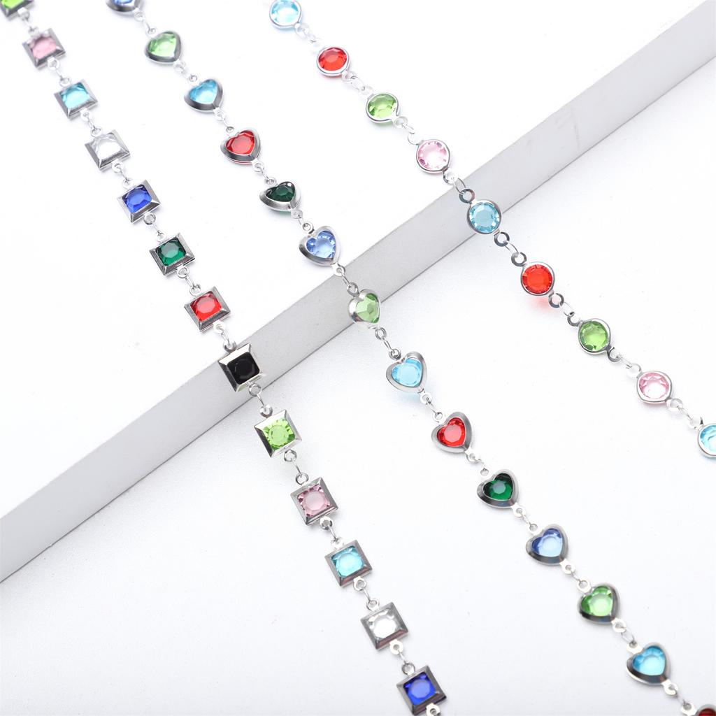 JMXD Personalized Titanium Steel Bracelet, Crystal Chain with Colorful Diamonds Inlay, Unique Design for Daily & Special Occasions