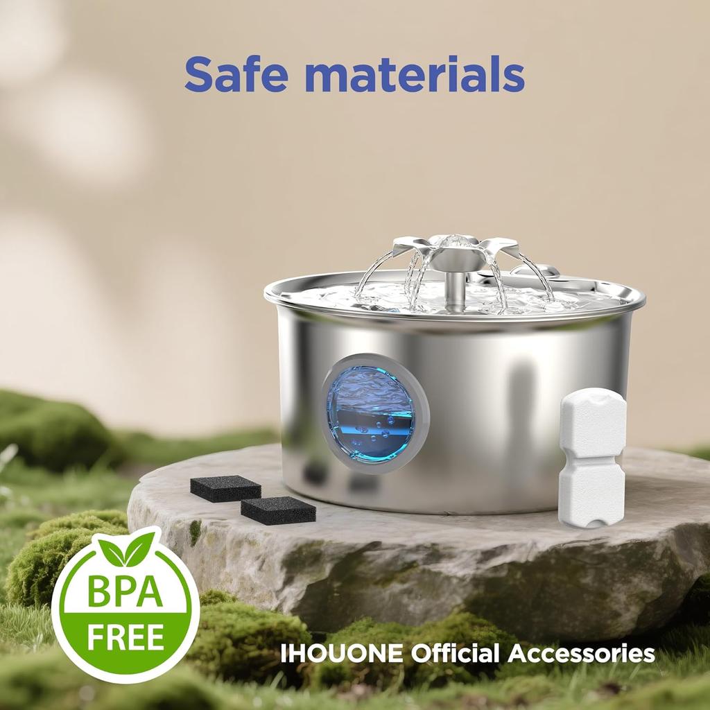 IHOUONE Official Cat Fountain Filter: 12 Cat Water Fountain Filter Replacement - 6 Carbon Filters & 6 Foam Filters - Suitable for IHOUONE Stainless