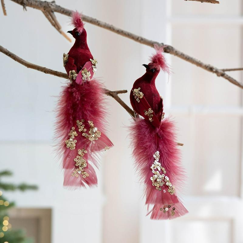 2pcs New Peacock/Phoenix Figurines, Realistic Design,Easy To Hang, Ideal for Decor, Backyard Balcony Decor, New Year Decorations