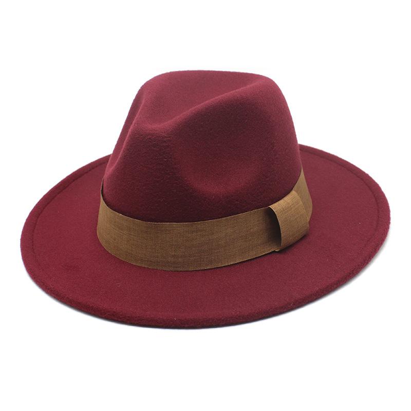 Fashion Blogger With Brown Wool Jazz Hat Vintage Big Brim Felt Top Hat