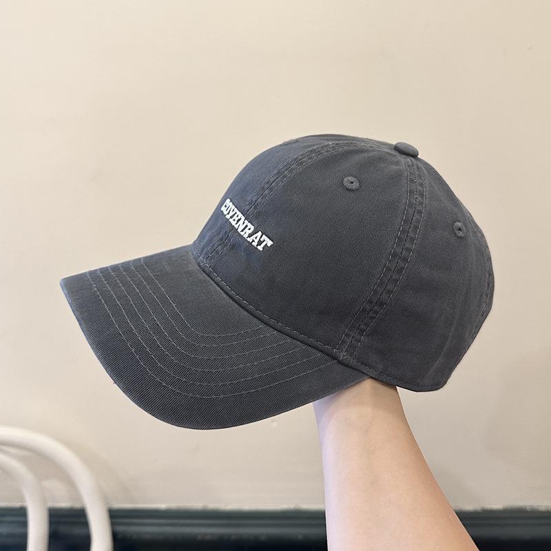 Simple Embroidered Letters Washing Cotton Baseball Hat for Women Street Couple Showing Their Faces, Small Wide-brimmed Baseball Cap for Men