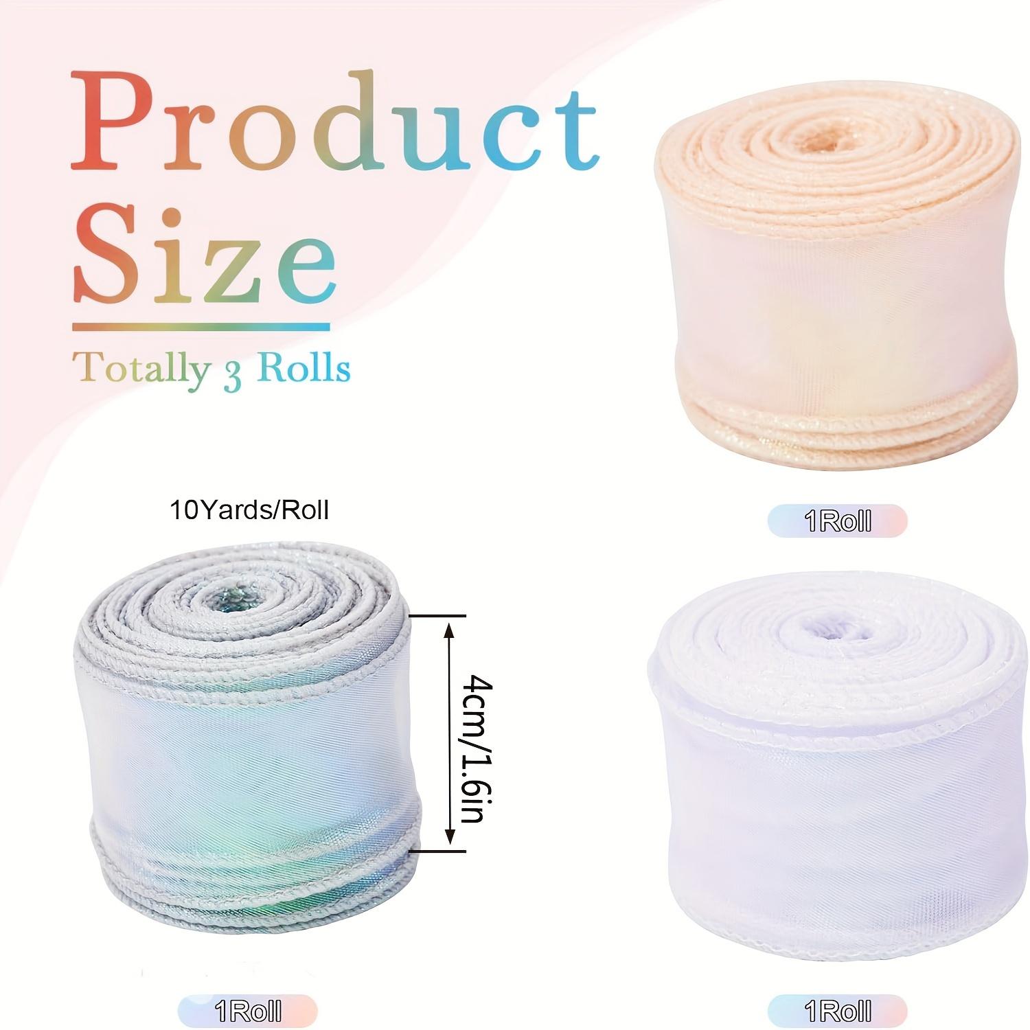 

3 рулона, 30 ярдов, переливающаяся лента из органзы с прозрачным проволочным краем, ширина 1,6 дюйма, декоративная лента для цветов, свадебной подарочной упаковки 3pcs