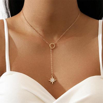 European and American Style Circular Diamond Six Pointed Star Pendant Alloy Geometric Women's Snowflake Necklace