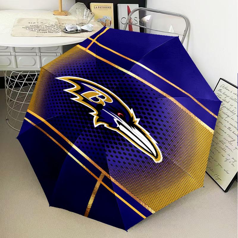 Football Ravens Logo Umbrella Folding Umbrella, Automatic Umbrella 8-Frame for Travel, Camping Use Gift for Halloween Christmas