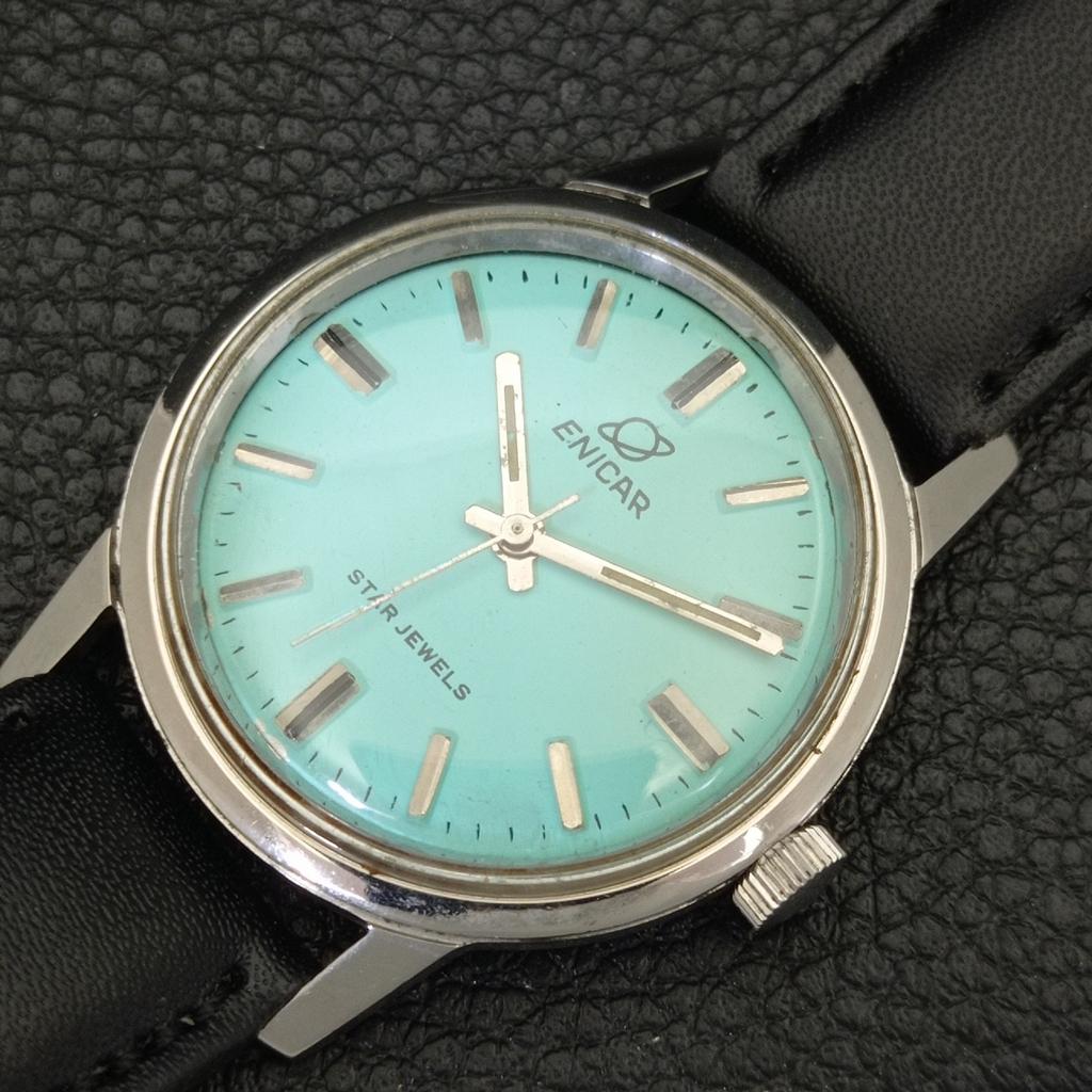 Enicar STAR JEWELS VINTAGE HAND-WINDING SWISS MENS SEA GREEN WATCH A702039-5 R208-a702039