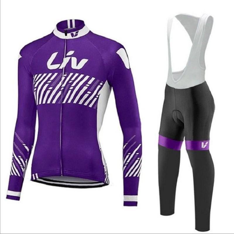 Womens Cycling Jersey Set Long Sleeve Breathable Quick Dry Riding Outfit Striped Design