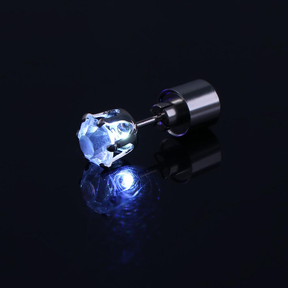 Cool Men Earrings LED Luminous DJ Dance Party Rhinestones Glow Earrings Light Up Earrings Female Ear Studs Diamond Earrings