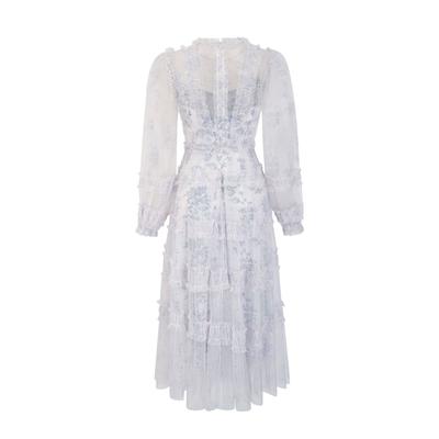 New Round Neck Long-sleeved Dress Waist Thin Fairy Dress Bridesmaid Clothes Sister Clothes Medium and Long Dress