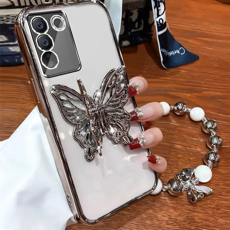 

3D Butterfly Phone Holder Bead bracelet Glitter Plating Case for Samsung Galaxy A16 A26 A36 A56 A06 5G Bling Soft Back Cover A56 5G