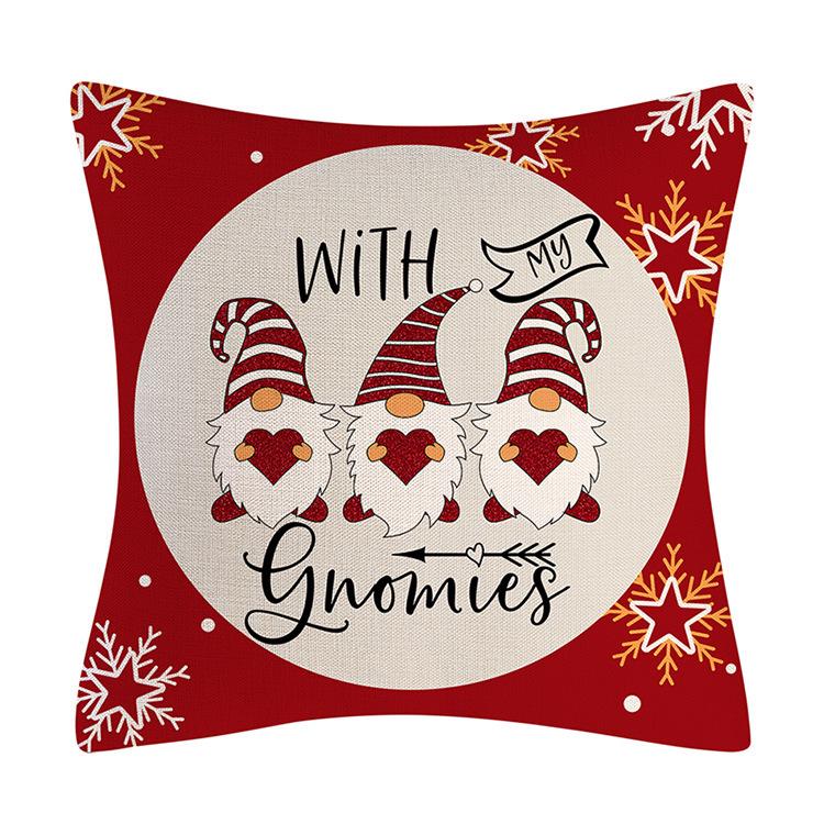 Red Series Snowflake Reindeer Pattern Throw Pillow Cover with Short Plush Print for Living Room Sofa Decoration Cushion Cover