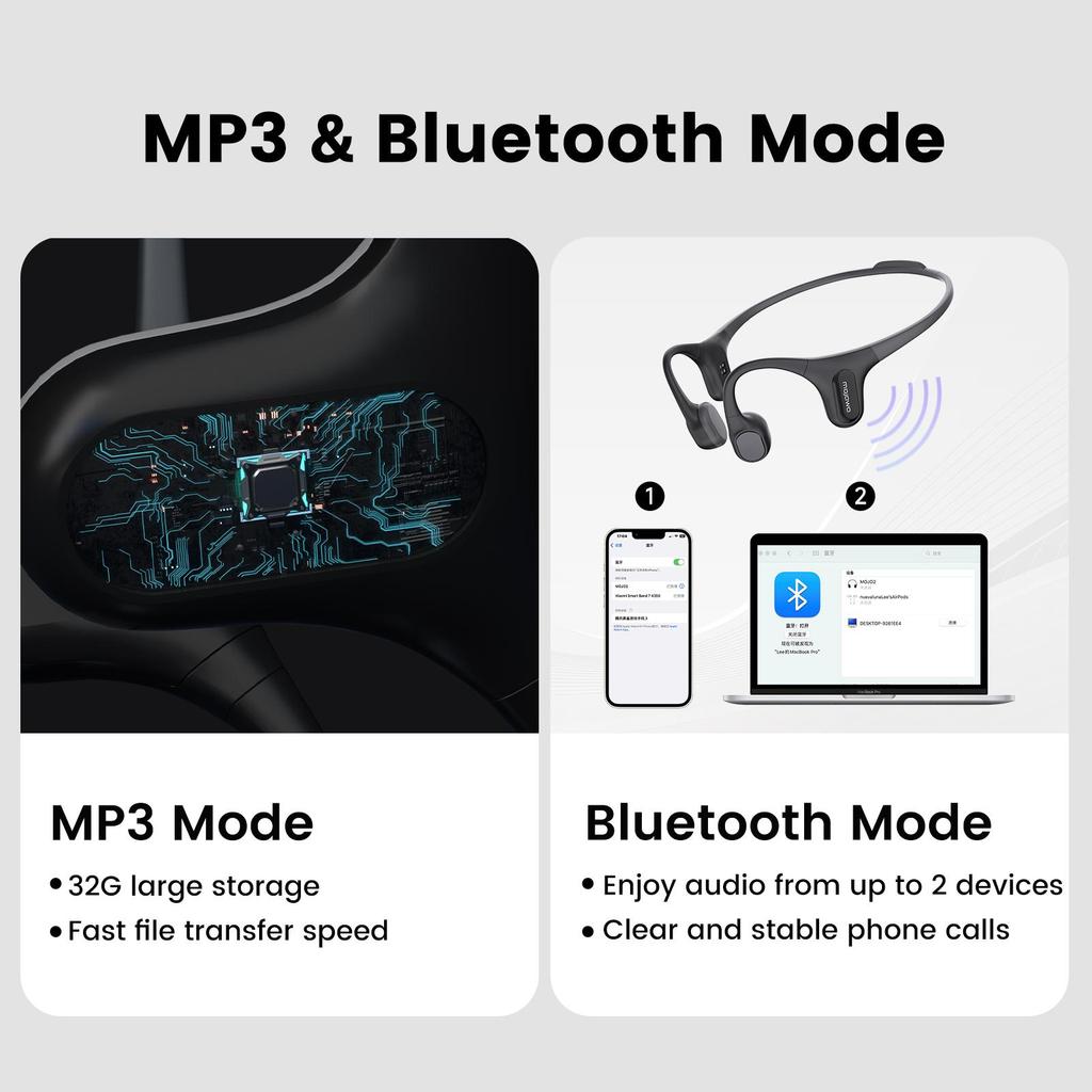 MOJAWA "Run Plus" headphones, sports, waterproof, with MP3, voice assistant, black