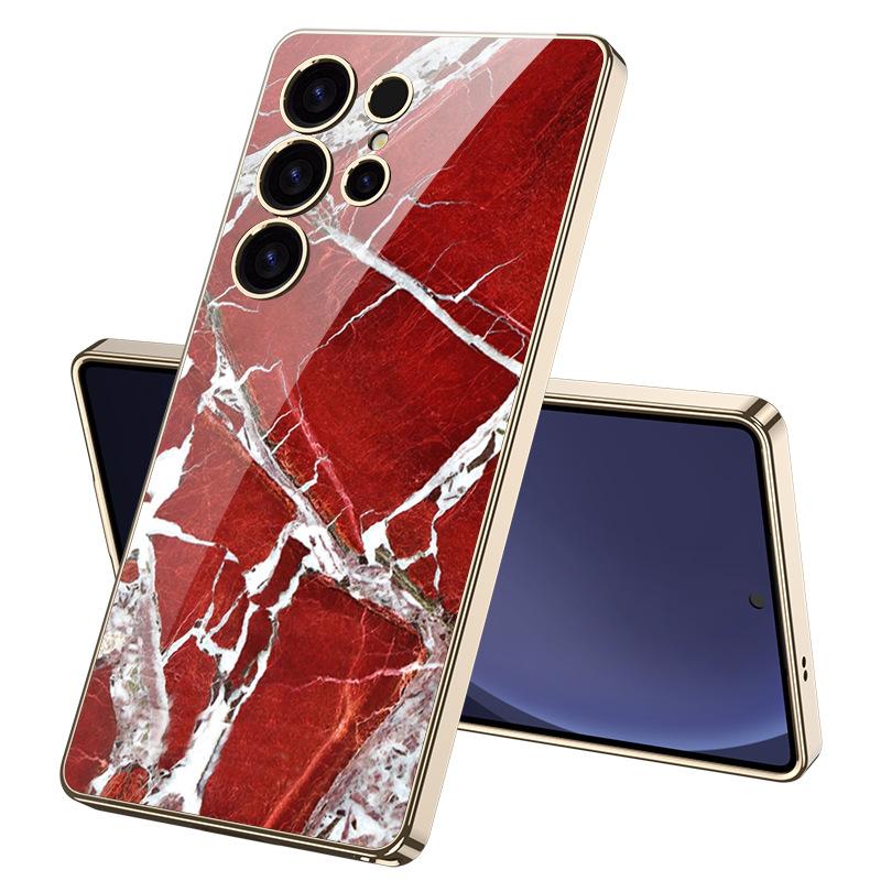Marble Mobile Phone Case Suitable for Samsung S25 Ultra Glass Case Simple Style Men and Women Fashion Electroplated PC Hard
