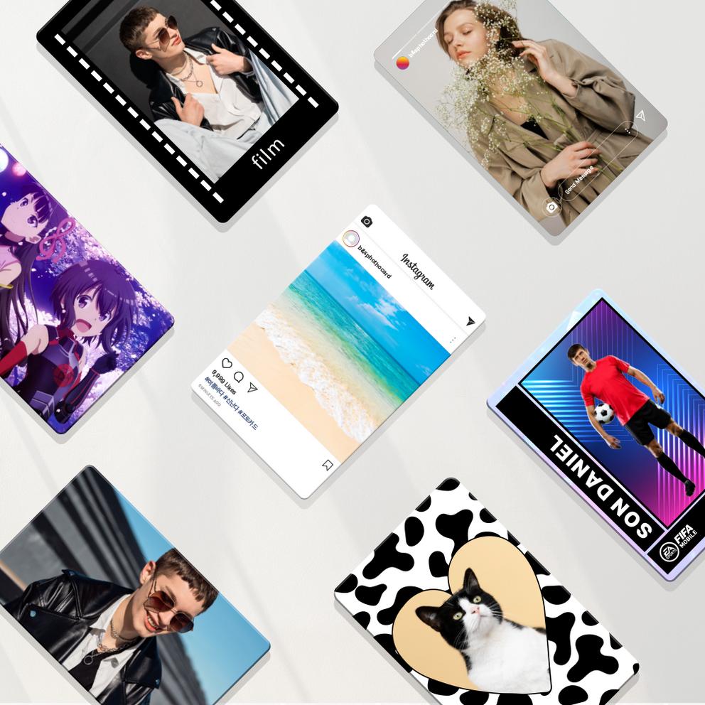 

PVC photocard production, custom photocard production, transparent metal hologram goods printing