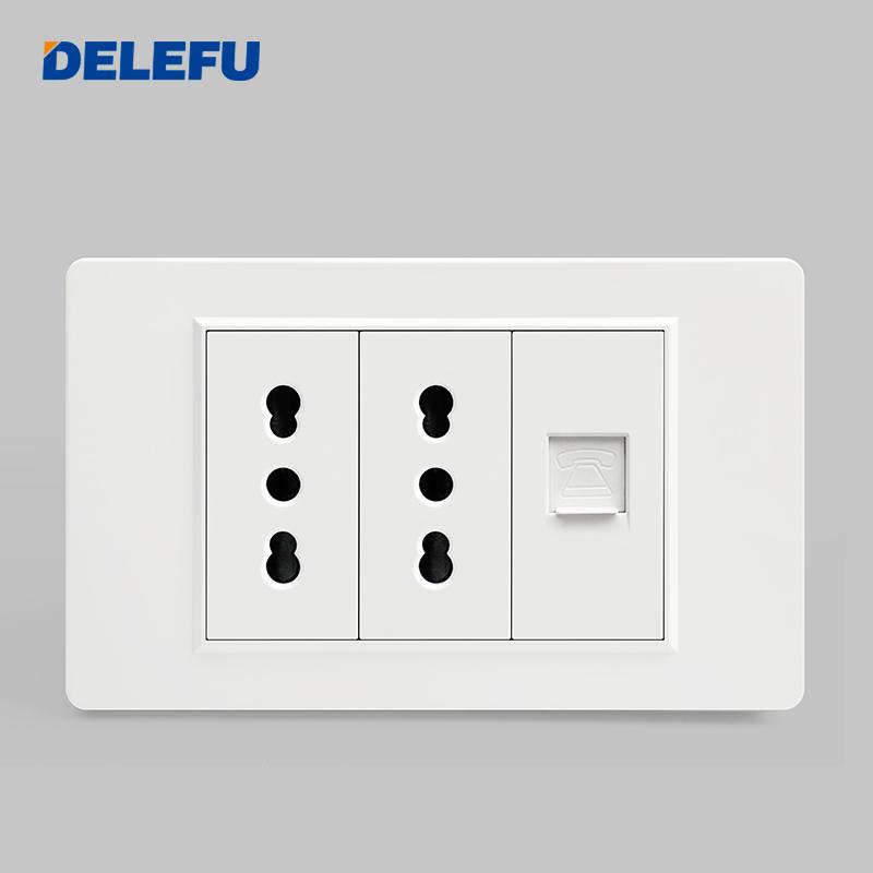 DELEFU Italian Standard White 118 Type Wall Switch Socket with USB + TYPE-C Socket Is Suitable for Hotels and Households.