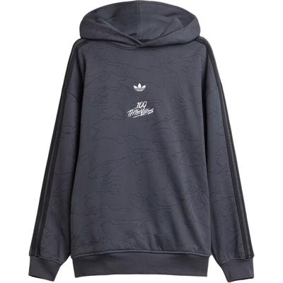adidas Originals X 100 Thieves Kolaborace SS25 Ležérní Pohodlná Mikina s Kapucí Pulovr Unisex mikiny Černá JM3258