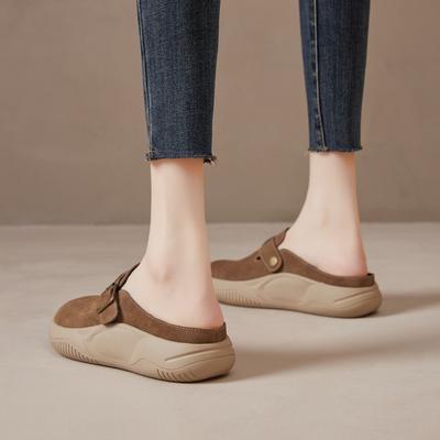Baotou Half Slippers Women's Genuine Leather Spring and Summer New Versatile Thick-bottomed Sandals Lazy Birkenstocks Slippers Women