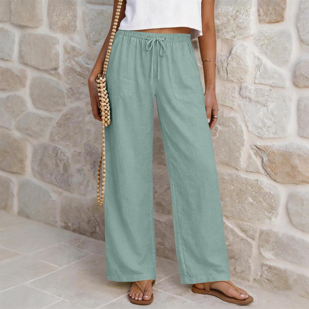 Women’s Casual High Waist Drawstring Straight Leg Wide Leg Pants Relaxed Fit Trousers with Pockets for Daily Wear